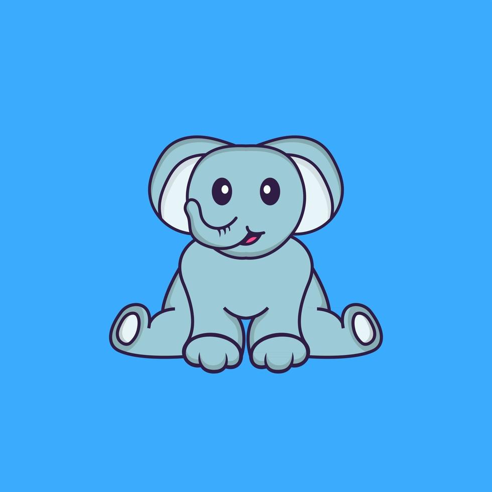 l'éléphant mignon est assis. concept de dessin animé animal isolé. peut être utilisé pour un t-shirt, une carte de voeux, une carte d'invitation ou une mascotte. style cartoon plat vecteur