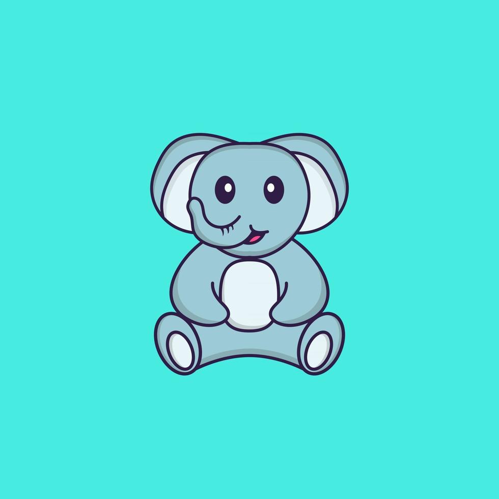 l'éléphant mignon est assis. concept de dessin animé animal isolé. peut être utilisé pour un t-shirt, une carte de voeux, une carte d'invitation ou une mascotte. style cartoon plat vecteur