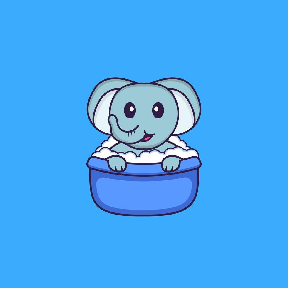 éléphant mignon prenant un bain dans la baignoire. concept de dessin animé animal isolé. peut être utilisé pour un t-shirt, une carte de voeux, une carte d'invitation ou une mascotte. style cartoon plat vecteur