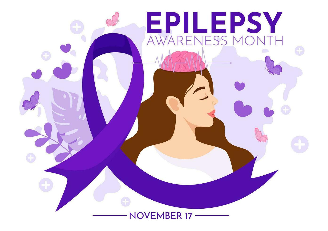 épilepsie conscience mois vecteur illustration est observé chaque année dans novembre avec cerveau et mental santé dans plat dessin animé violet Contexte