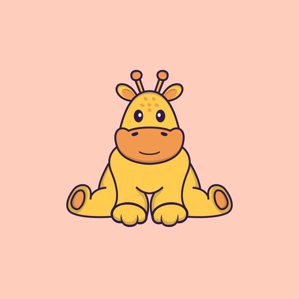 la girafe mignonne est assise. concept de dessin animé animal isolé. peut être utilisé pour un t-shirt, une carte de voeux, une carte d'invitation ou une mascotte. style cartoon plat vecteur