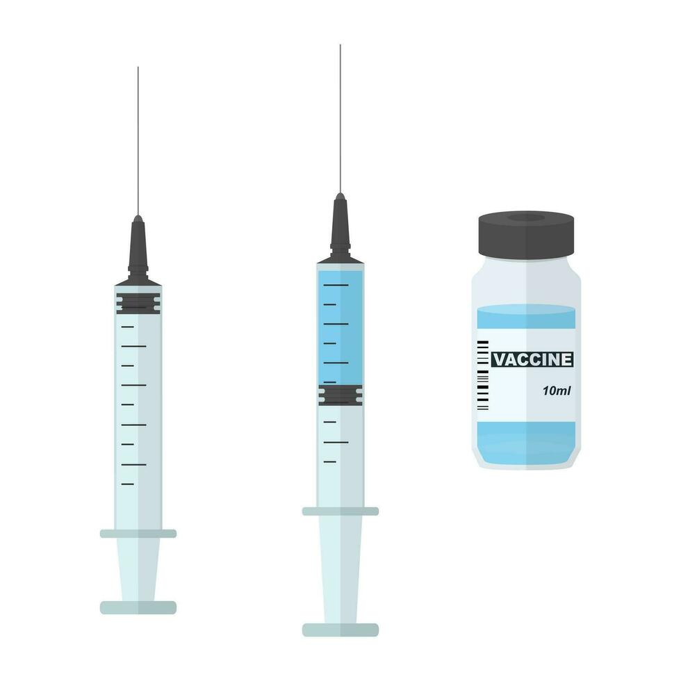 plein et vide seringue. vaccin ampoule. vaccination concept, isolé vecteur illustration.