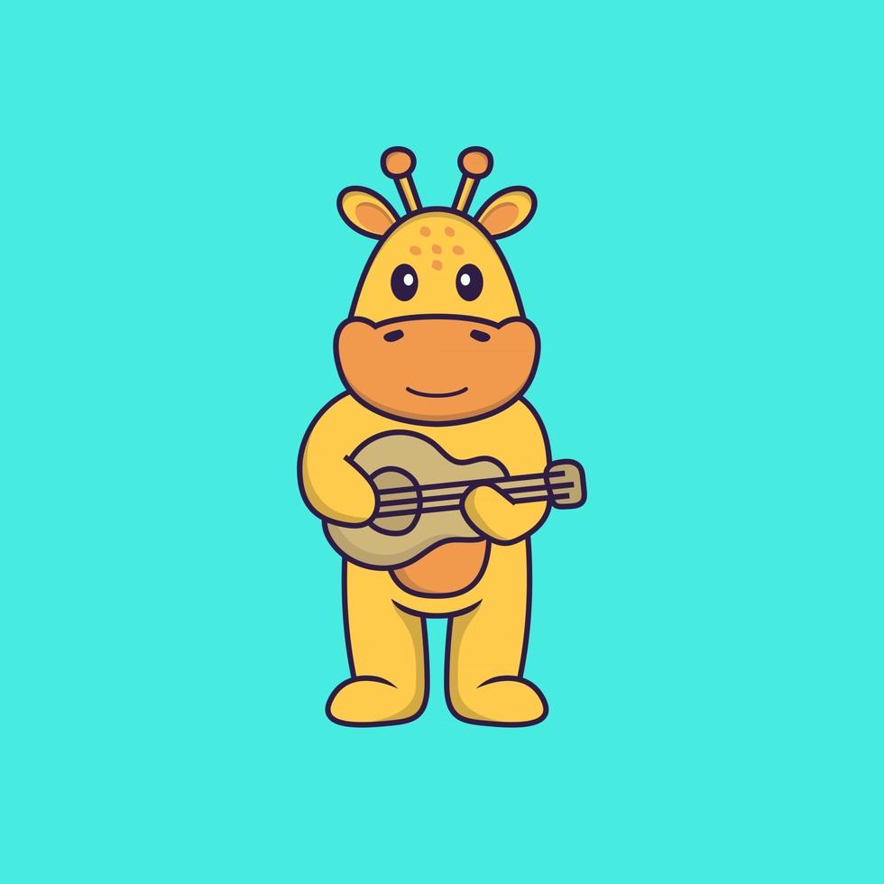 girafe mignonne jouant de la guitare. concept de dessin animé animal isolé. peut être utilisé pour un t-shirt, une carte de voeux, une carte d'invitation ou une mascotte. style cartoon plat vecteur