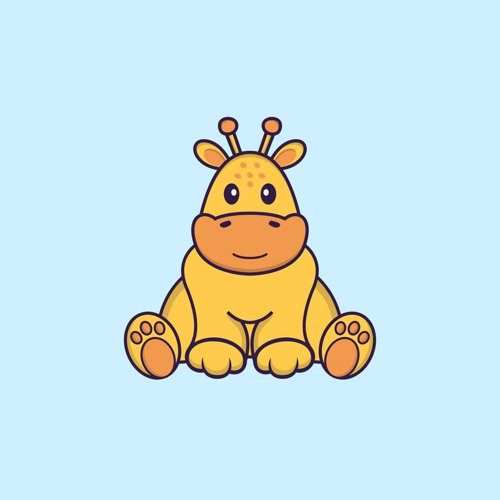 la girafe mignonne est assise. concept de dessin animé animal isolé. peut être utilisé pour un t-shirt, une carte de voeux, une carte d'invitation ou une mascotte. style cartoon plat vecteur