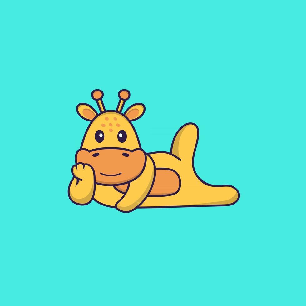 girafe mignonne couchée. concept de dessin animé animal isolé. peut être utilisé pour un t-shirt, une carte de voeux, une carte d'invitation ou une mascotte. style cartoon plat vecteur