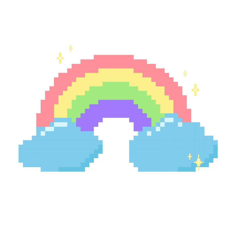 arc en ciel pixel art avec scintillait vecteur