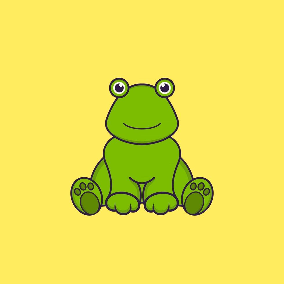 la grenouille mignonne est assise. concept de dessin animé animal isolé. peut être utilisé pour un t-shirt, une carte de voeux, une carte d'invitation ou une mascotte. style cartoon plat vecteur