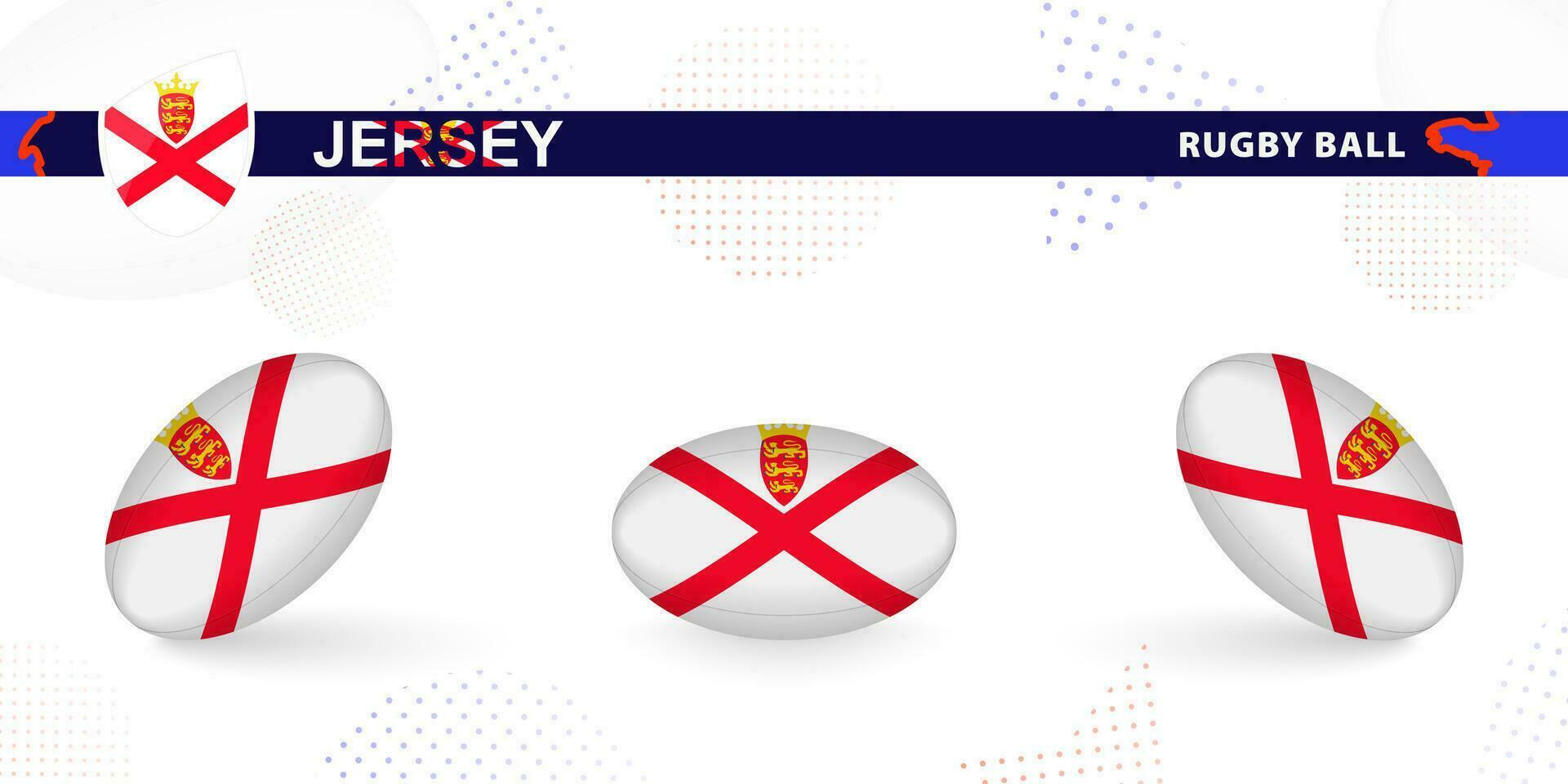 le rugby Balle ensemble avec le drapeau de Jersey dans divers angles sur abstrait Contexte. vecteur
