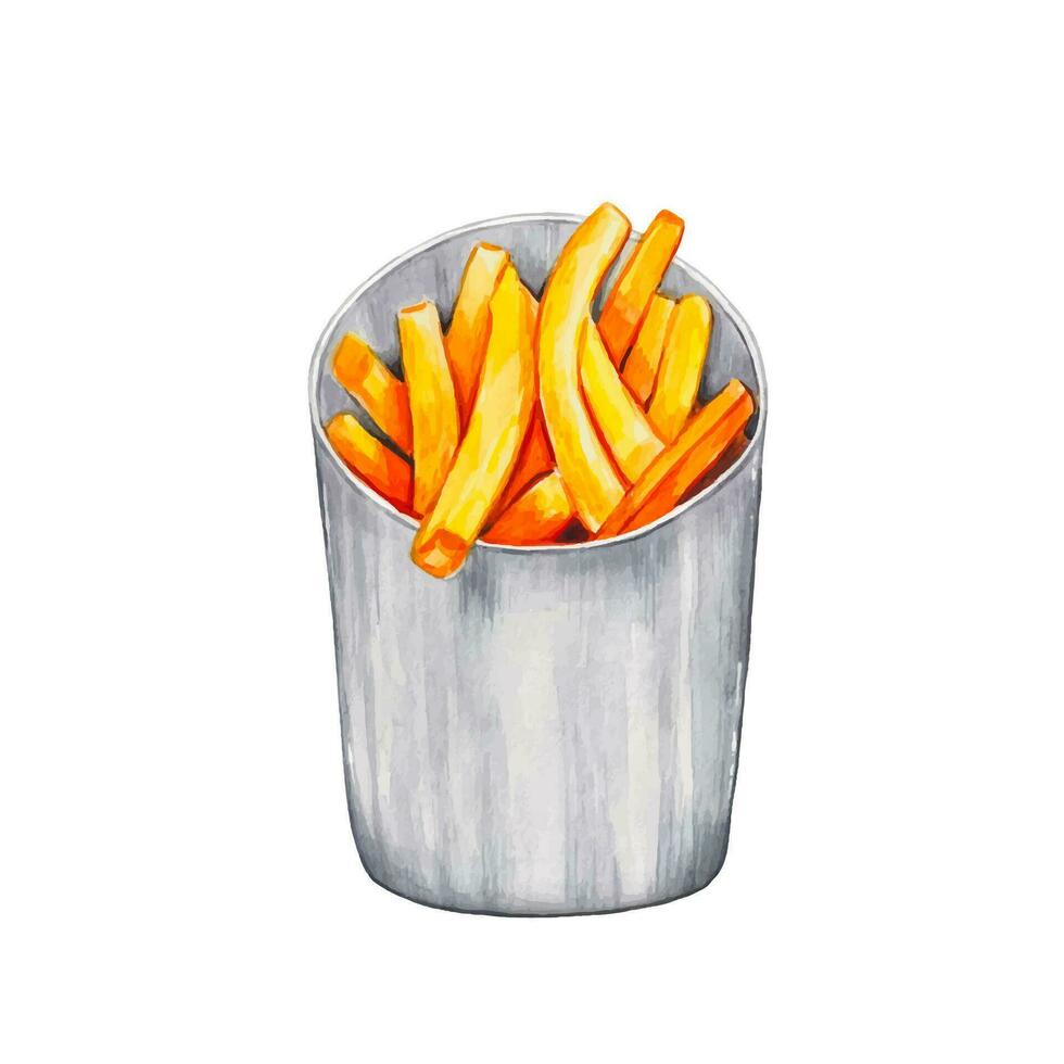 français frites. nourriture aquarelle illustration vecteur