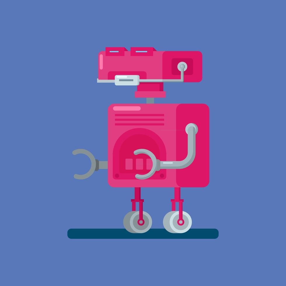 personnage de robot de dessin animé avec tête et corps carrés et jambe de roue en illustration vectorielle de style plat vecteur