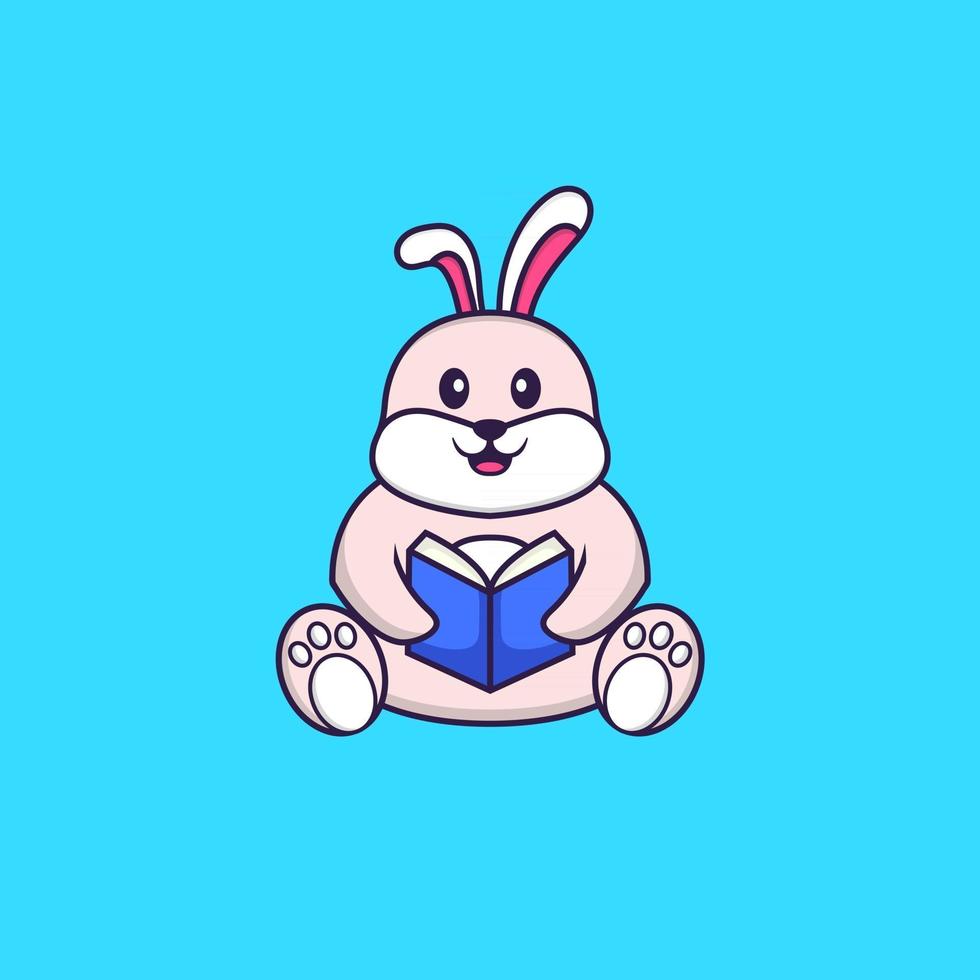 lapin mignon lisant un livre. concept de dessin animé animal isolé. peut être utilisé pour un t-shirt, une carte de voeux, une carte d'invitation ou une mascotte. style cartoon plat vecteur