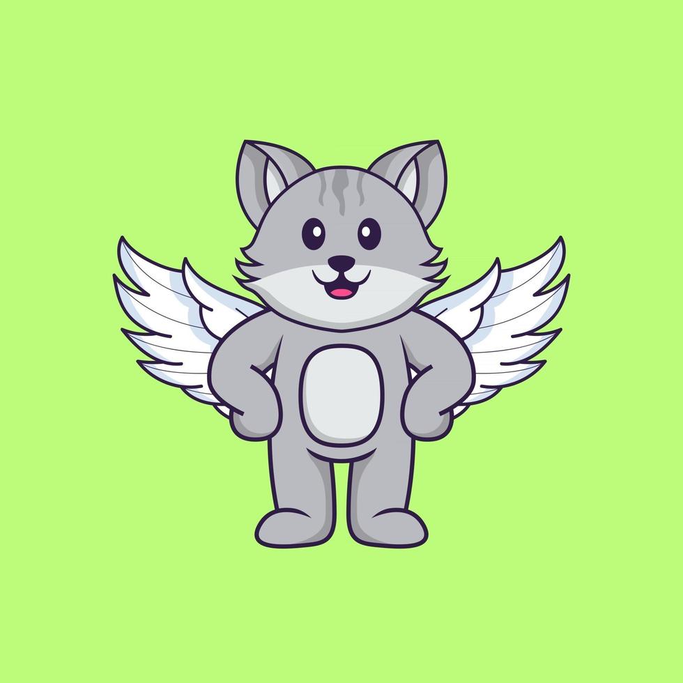 chat mignon utilisant des ailes. concept de dessin animé animal isolé. peut être utilisé pour un t-shirt, une carte de voeux, une carte d'invitation ou une mascotte. style cartoon plat vecteur