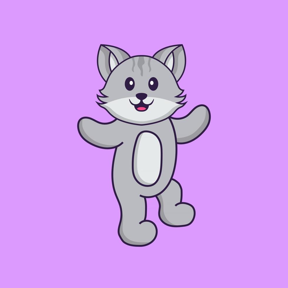 chat mignon danse. concept de dessin animé animal isolé. peut être utilisé pour un t-shirt, une carte de voeux, une carte d'invitation ou une mascotte. style cartoon plat vecteur