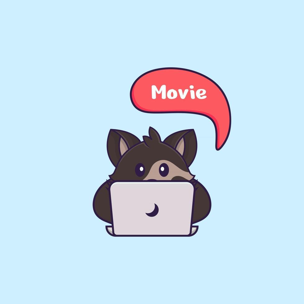 chat mignon regarde un film. concept de dessin animé animal isolé. peut être utilisé pour un t-shirt, une carte de voeux, une carte d'invitation ou une mascotte. style cartoon plat vecteur