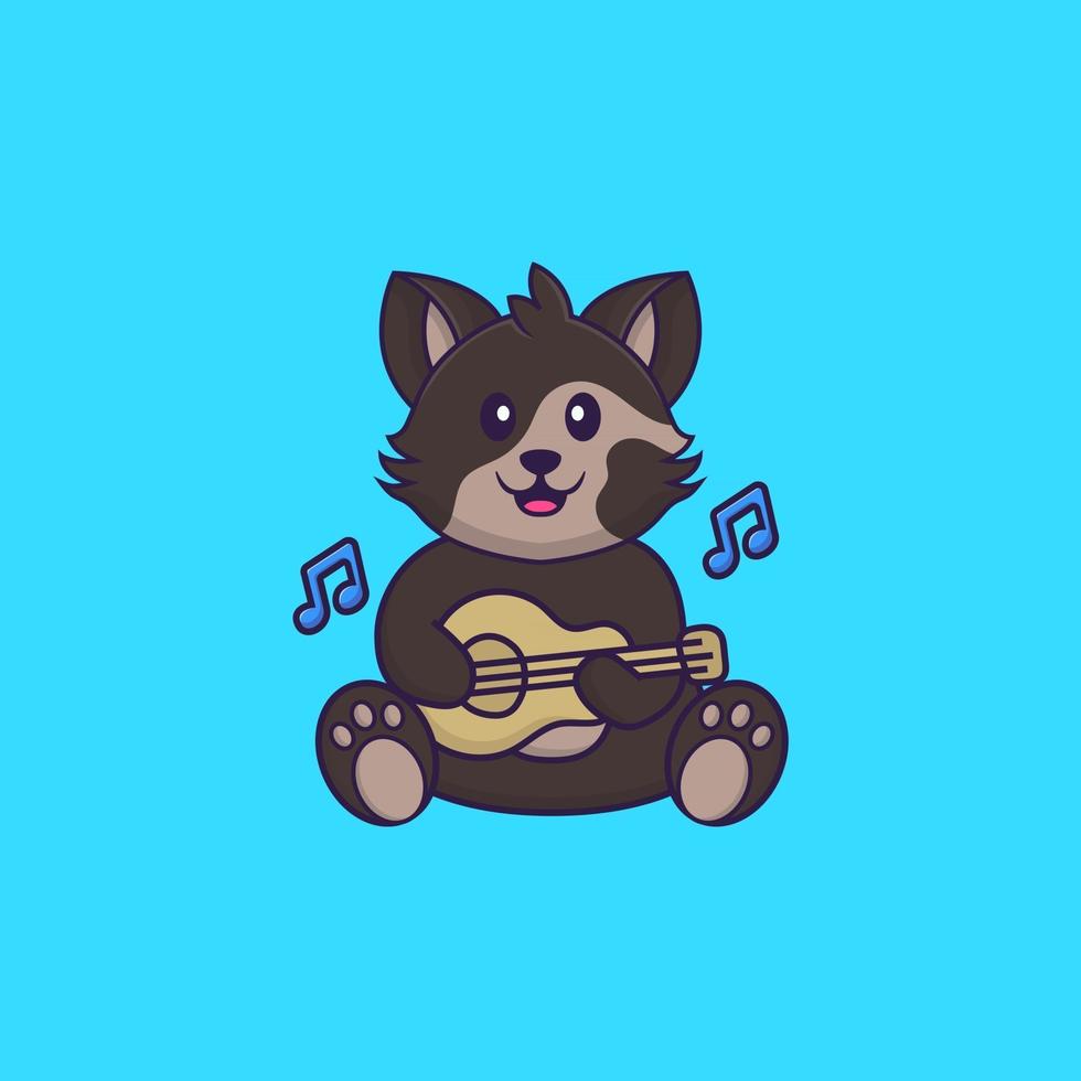 chat mignon jouant de la guitare. concept de dessin animé animal isolé. peut être utilisé pour un t-shirt, une carte de voeux, une carte d'invitation ou une mascotte. style cartoon plat vecteur