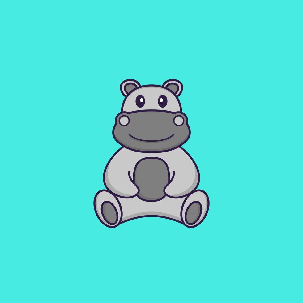 hippopotame mignon est assis. concept de dessin animé animal isolé. peut être utilisé pour un t-shirt, une carte de voeux, une carte d'invitation ou une mascotte. style cartoon plat vecteur