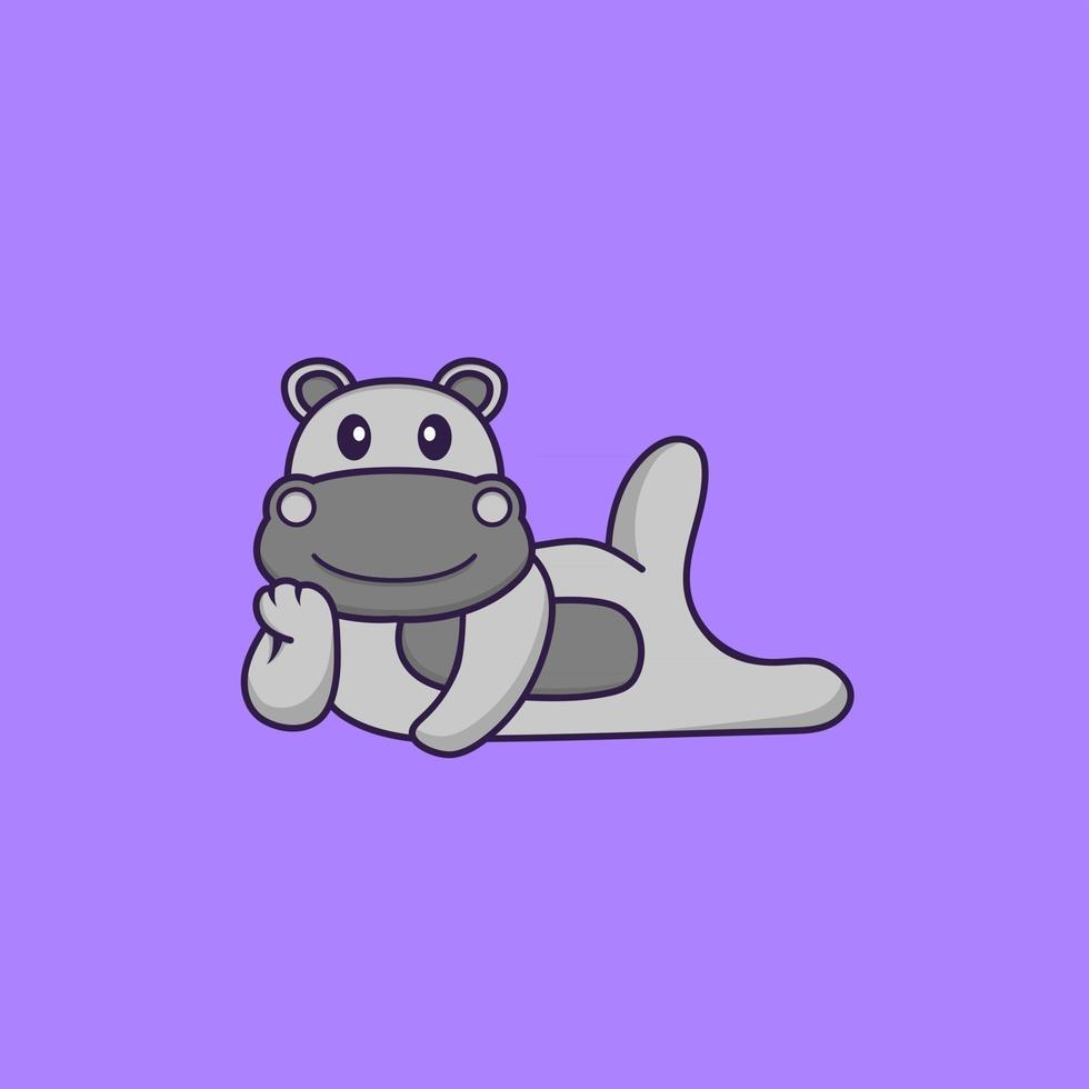 hippopotame mignon couché. concept de dessin animé animal isolé. peut être utilisé pour un t-shirt, une carte de voeux, une carte d'invitation ou une mascotte. style cartoon plat vecteur