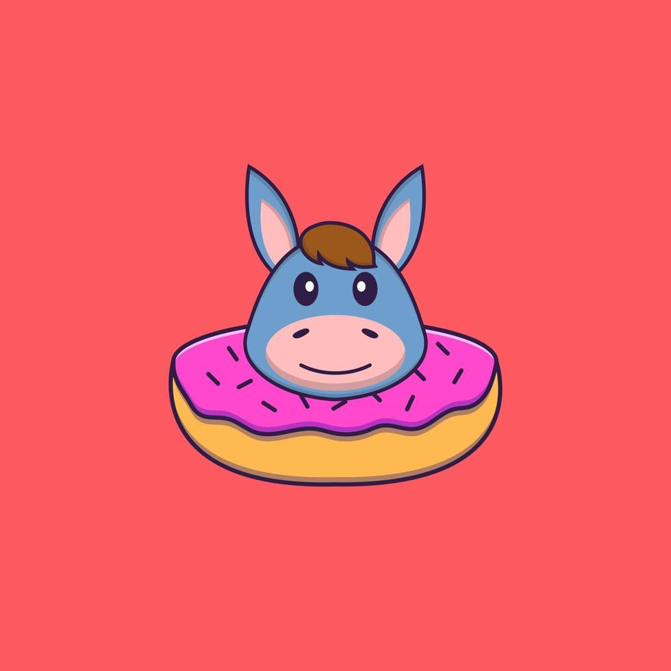 lama mignon avec un beignet sur son cou. concept de dessin animé animal isolé. peut être utilisé pour un t-shirt, une carte de voeux, une carte d'invitation ou une mascotte. style cartoon plat vecteur