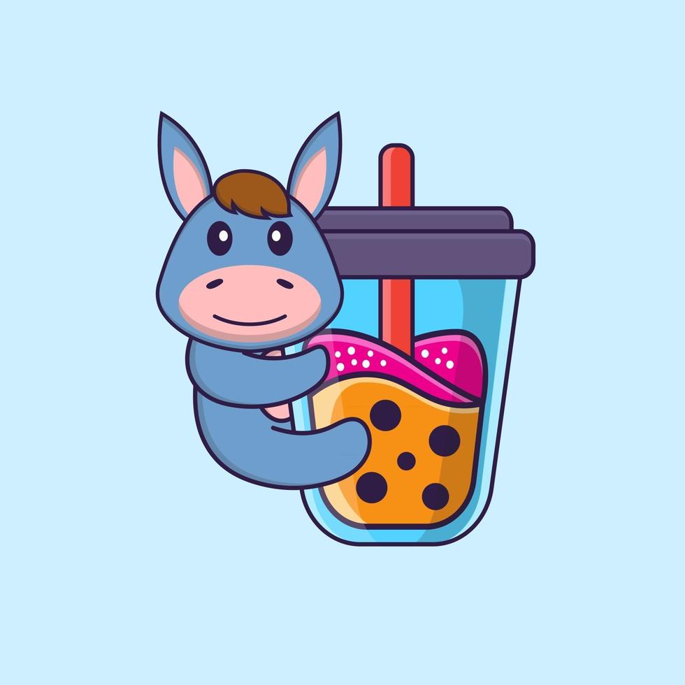 lama mignon buvant du thé au lait boba. concept de dessin animé animal isolé. peut être utilisé pour un t-shirt, une carte de voeux, une carte d'invitation ou une mascotte. style cartoon plat vecteur