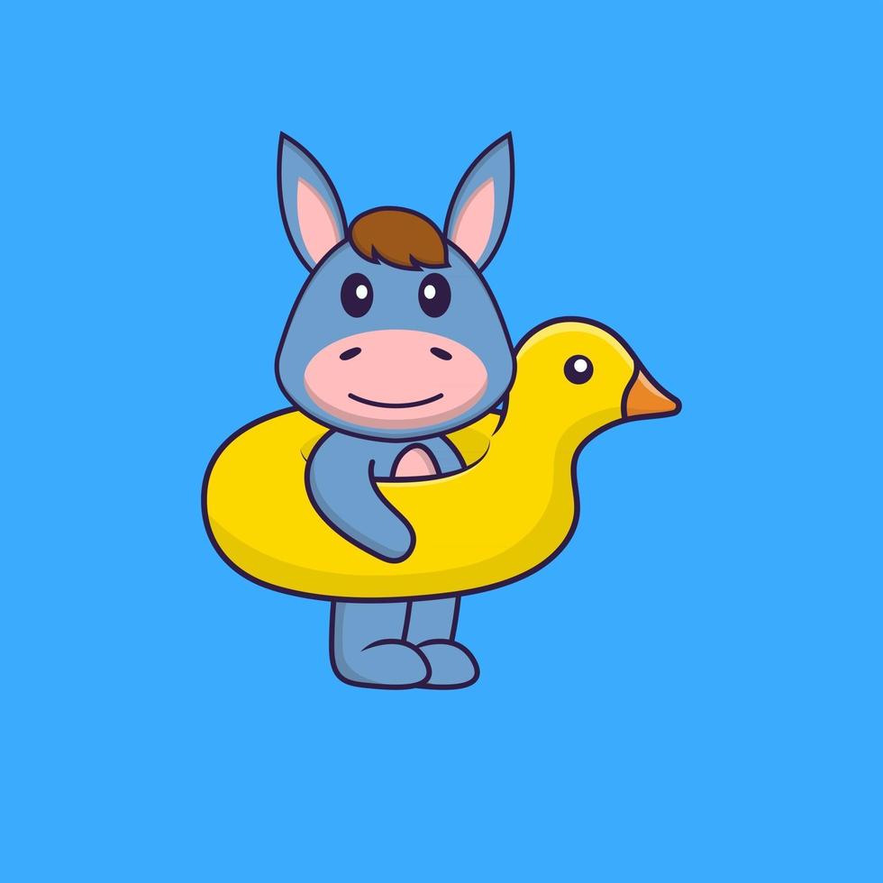 Lama mignon avec bouée de canard. concept de dessin animé animal isolé. peut être utilisé pour un t-shirt, une carte de voeux, une carte d'invitation ou une mascotte. style cartoon plat vecteur