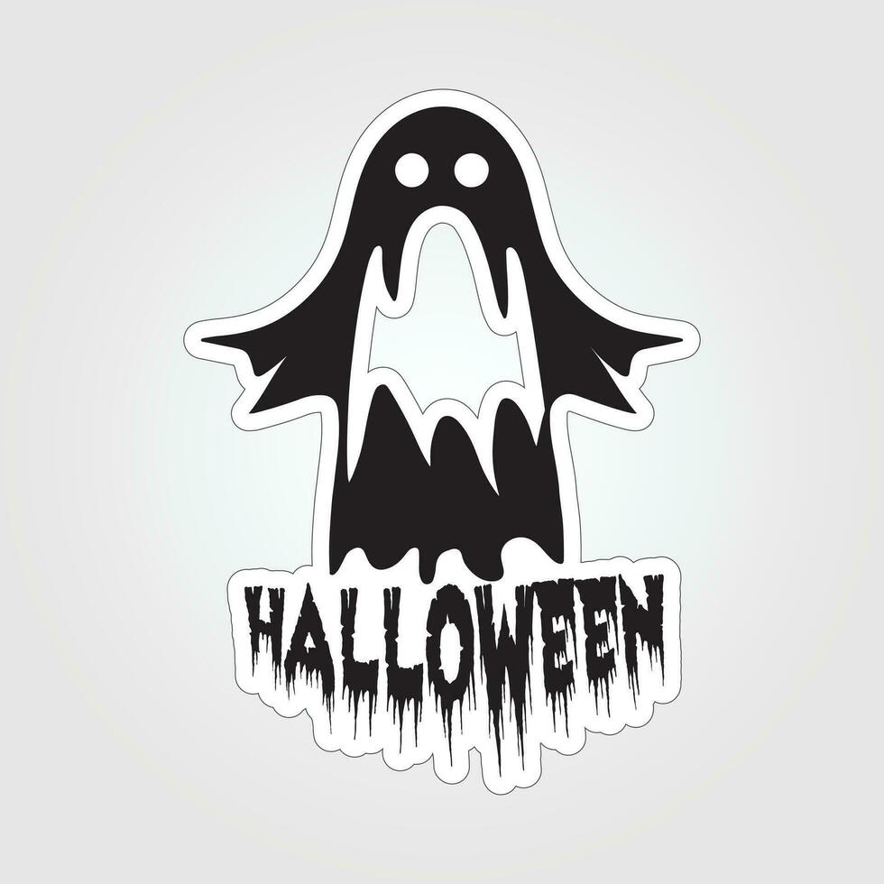 une autocollant avec une fantôme sur il, Halloween fantôme dessin animé personnage autocollant vecteur