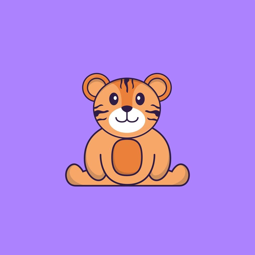 le tigre mignon est assis. concept de dessin animé animal isolé. peut être utilisé pour un t-shirt, une carte de voeux, une carte d'invitation ou une mascotte. style cartoon plat vecteur