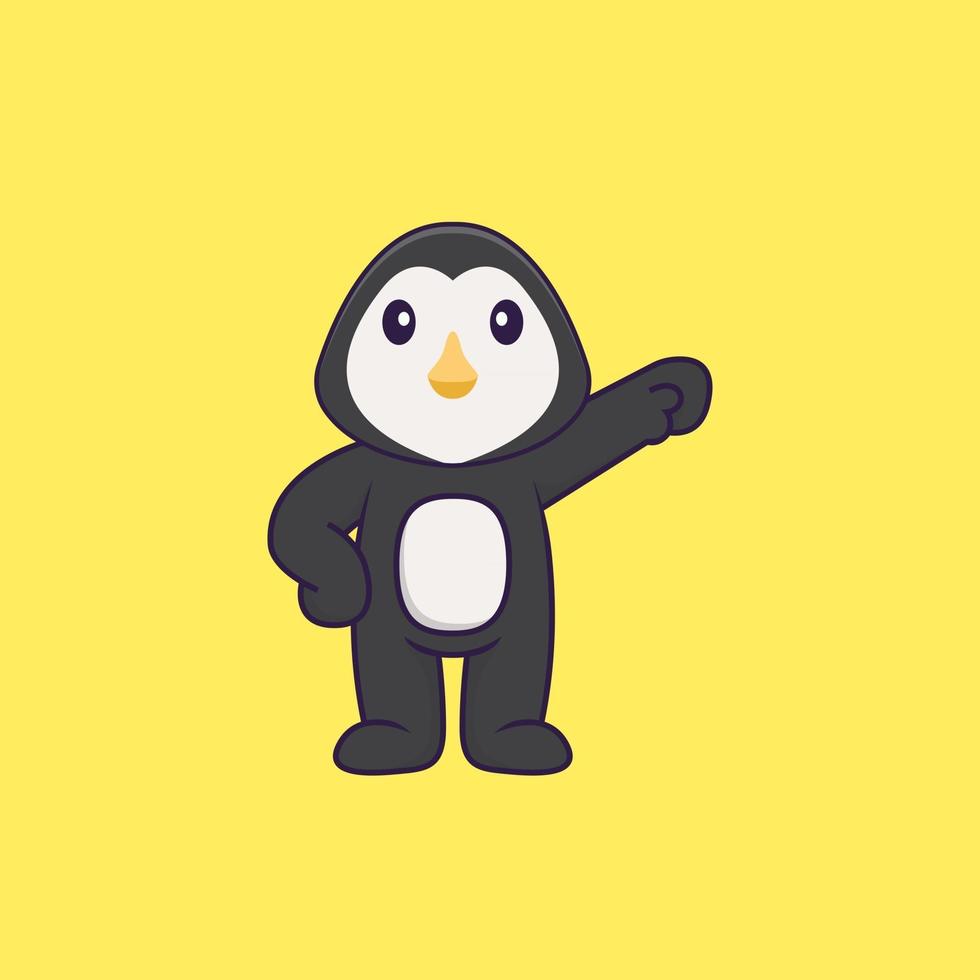 héros de pingouin mignon. concept de dessin animé animal isolé. peut être utilisé pour un t-shirt, une carte de voeux, une carte d'invitation ou une mascotte. style cartoon plat vecteur