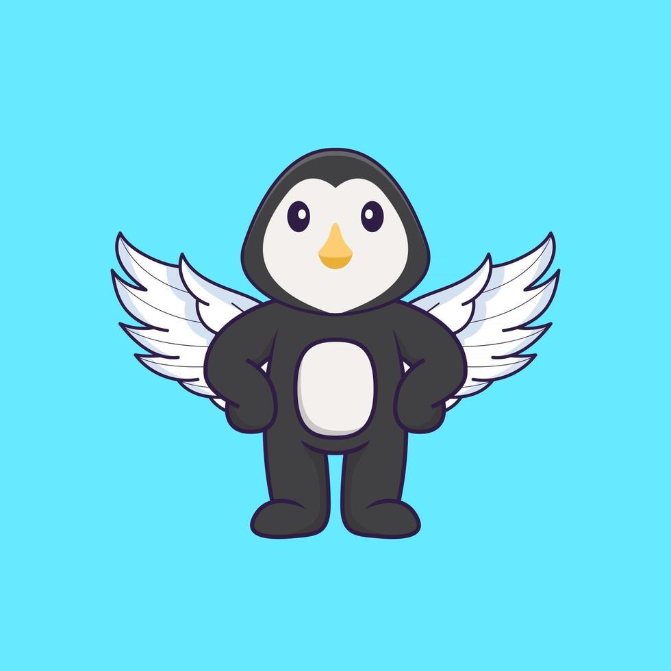 pingouin mignon utilisant des ailes. concept de dessin animé animal isolé. peut être utilisé pour un t-shirt, une carte de voeux, une carte d'invitation ou une mascotte. style cartoon plat vecteur