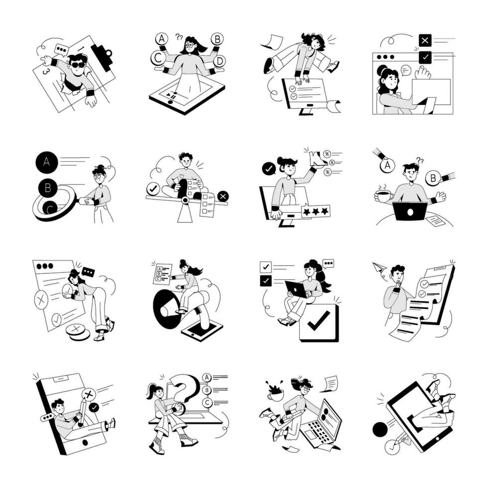 pack de en ligne questionnaires main tiré des illustrations vecteur