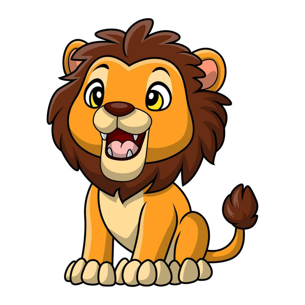 dessin animé mignon lion sur fond blanc vecteur