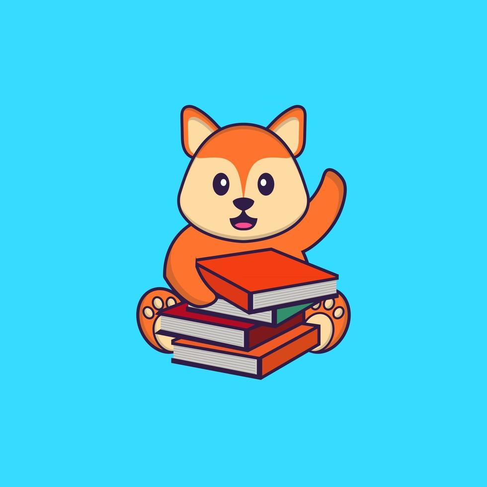 renard mignon lisant un livre. concept de dessin animé animal isolé. peut être utilisé pour un t-shirt, une carte de voeux, une carte d'invitation ou une mascotte. style cartoon plat vecteur