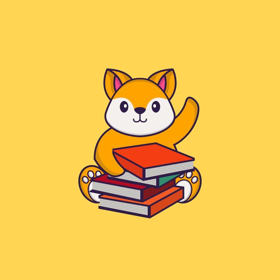 renard mignon lisant un livre. concept de dessin animé animal isolé. peut être utilisé pour un t-shirt, une carte de voeux, une carte d'invitation ou une mascotte. style cartoon plat vecteur