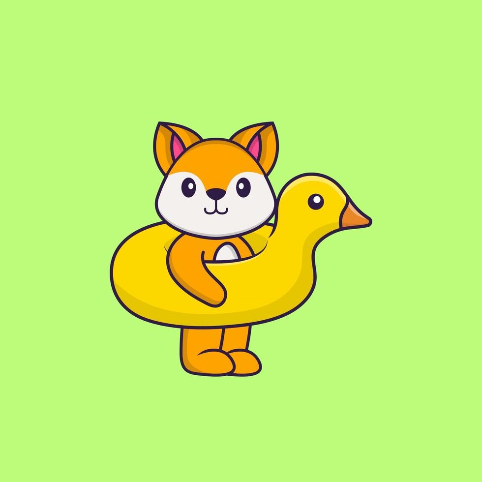 renard mignon avec bouée de canard. concept de dessin animé animal isolé. peut être utilisé pour un t-shirt, une carte de voeux, une carte d'invitation ou une mascotte. style cartoon plat vecteur