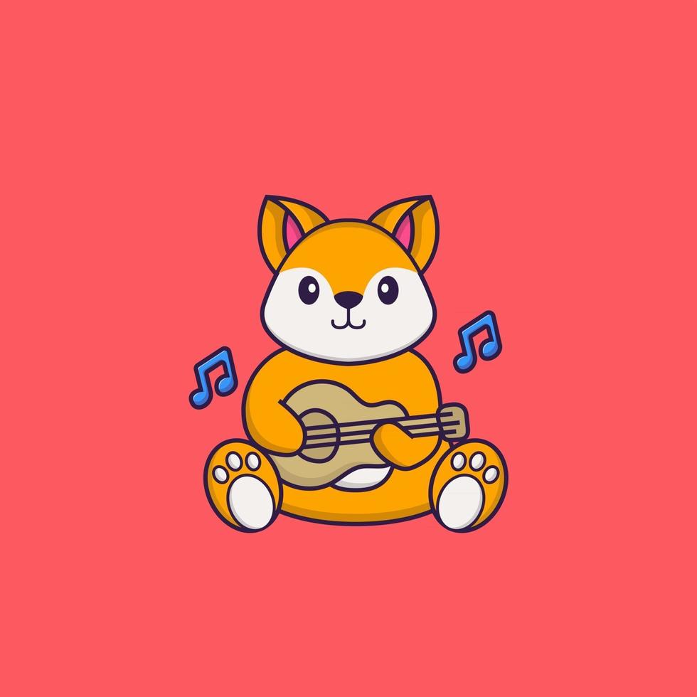 renard mignon jouant de la guitare. concept de dessin animé animal isolé. peut être utilisé pour un t-shirt, une carte de voeux, une carte d'invitation ou une mascotte. style cartoon plat vecteur