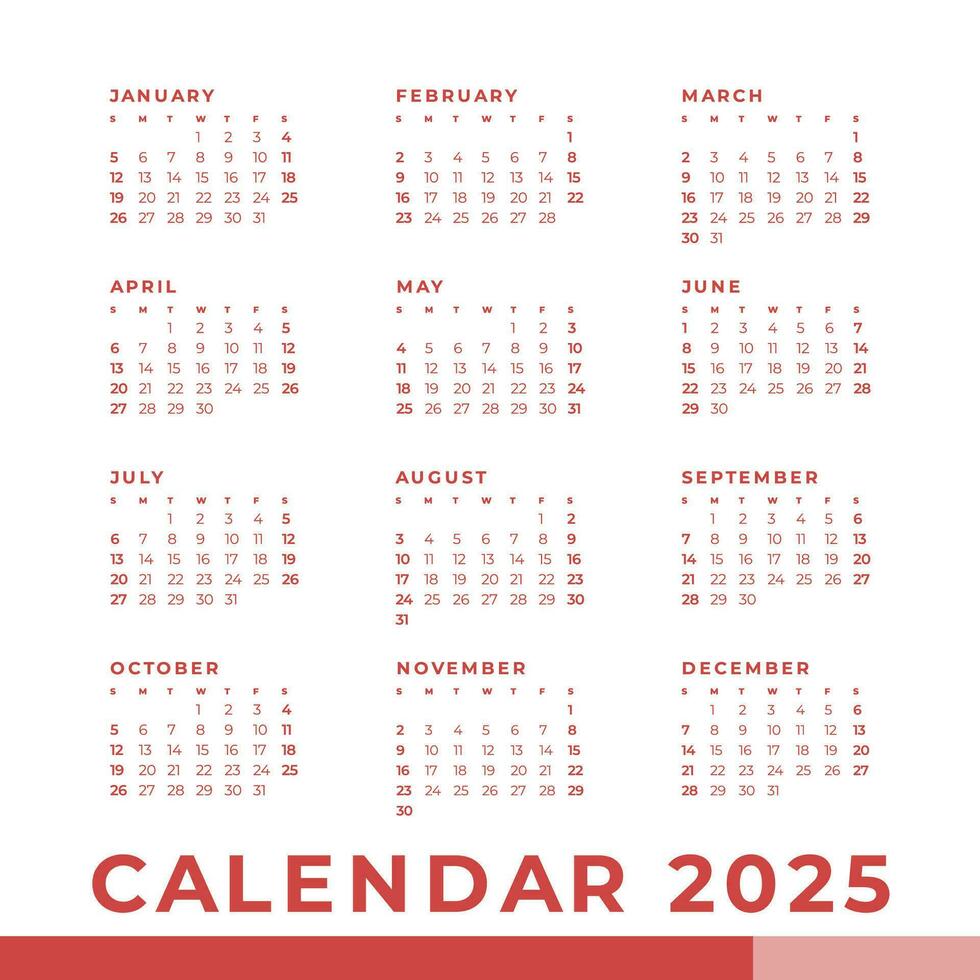 Facile calendrier 2025, la semaine début dimanche modèle. vecteur