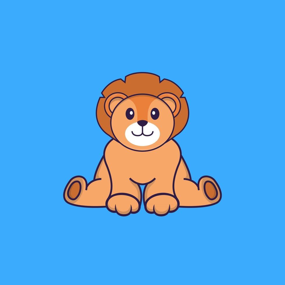 lion mignon est assis. concept de dessin animé animal isolé. peut être utilisé pour un t-shirt, une carte de voeux, une carte d'invitation ou une mascotte. style cartoon plat vecteur