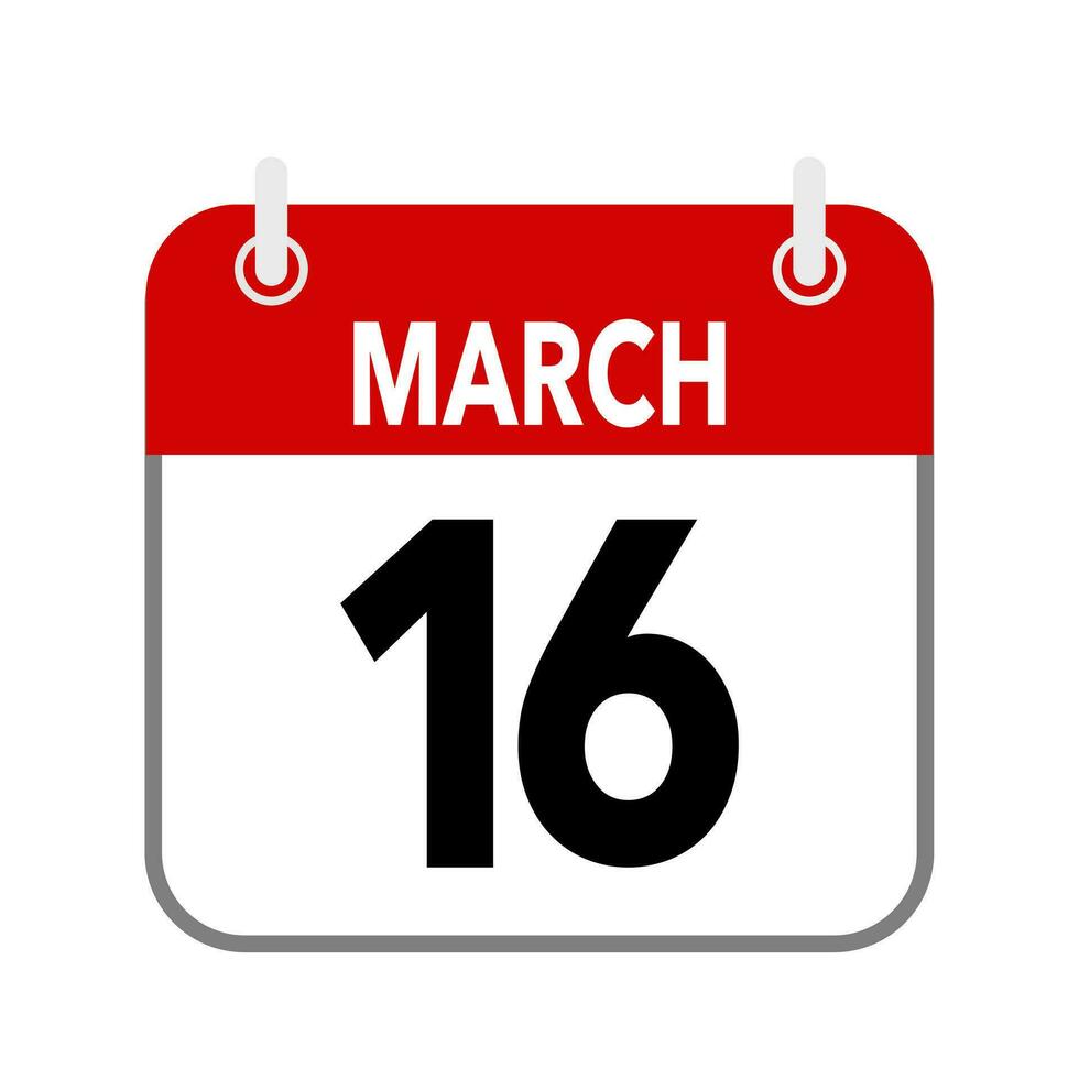 16 mars, calendrier Date icône sur blanc Contexte. vecteur