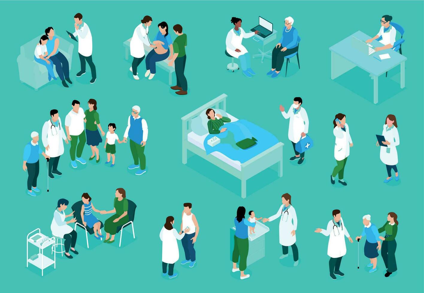 isométrique famille médecin compositions vecteur