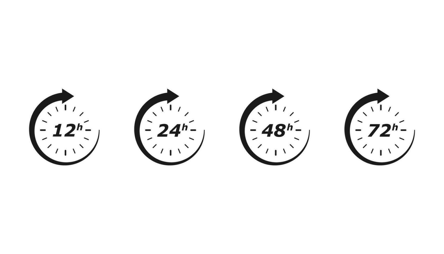 travail heures avec rond La Flèche. 12, 24. 48 et 72 heures. l'horloge temps avec un service temps de travail. isolé ensemble de livraison symbole. rester temps pour déodorant. remise dernier chance signe. eps dix. vecteur