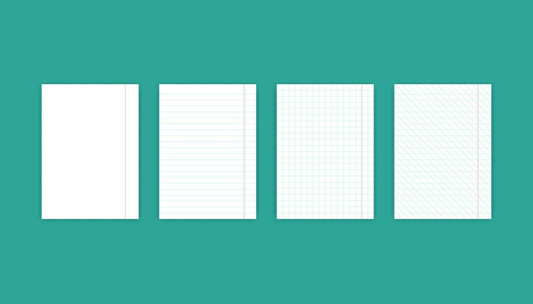 ensemble de papier feuille. Vide carnet avec lignes et grille. diagonale lignes et tout droit dans plat conception sur blanc papier. école journal intime bloc-notes. Vide papier à lettres avec ombre. vecteur eps dix.