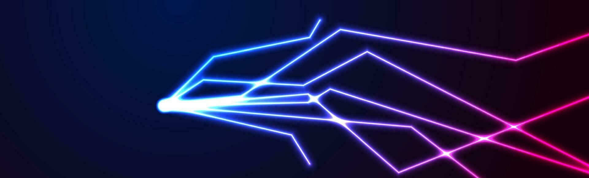 bleu ultra-violet néon embrasé incurvé lignes salut-technologie bannière vecteur