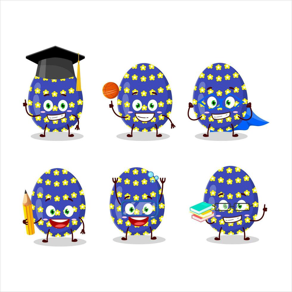 école étudiant de foncé bleu Pâques Oeuf dessin animé personnage avec divers expressions vecteur