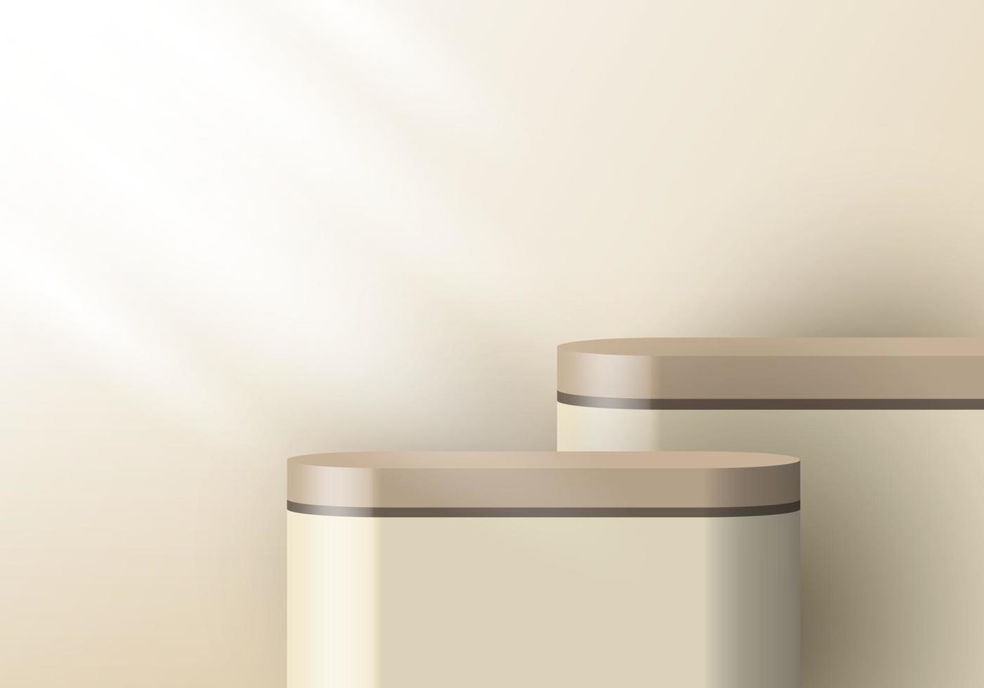 Toile de fond de piédestal beige marron réaliste 3d pour l'affichage du produit. plate-forme en arrière-plan d'éclairage de studio vecteur