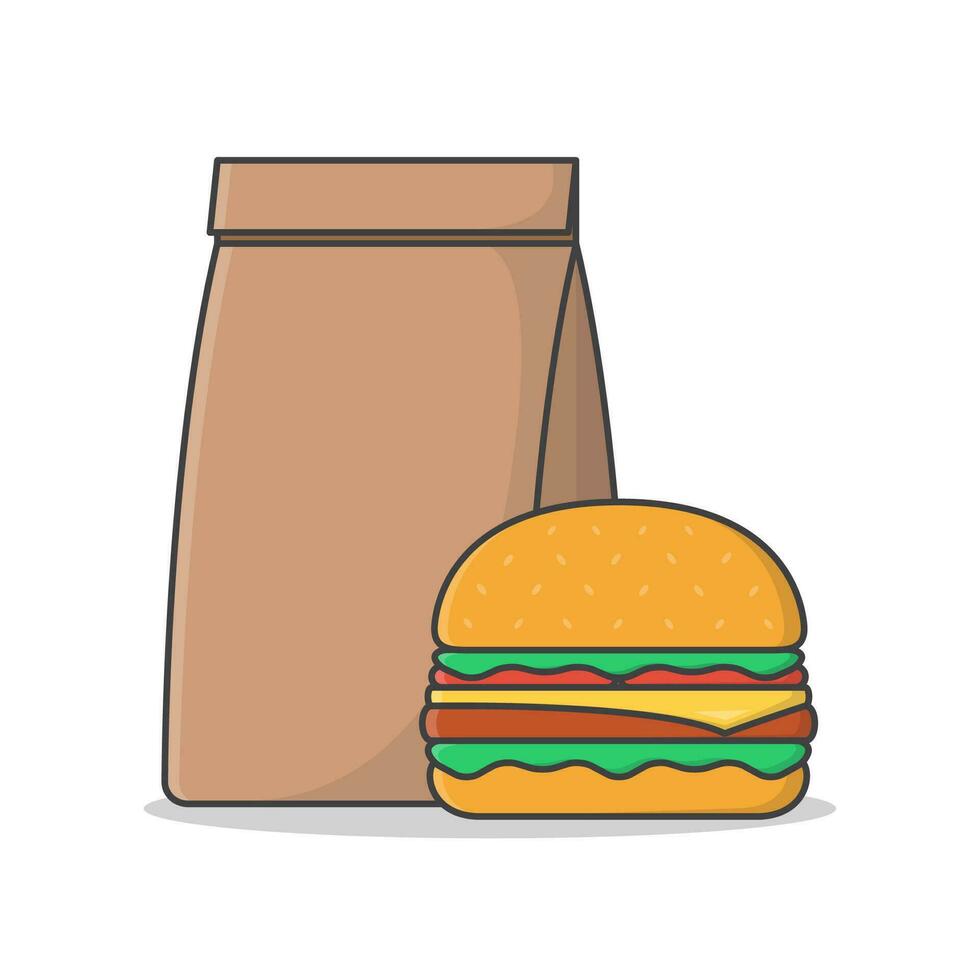 Burger avec Burger papier sac vecteur icône illustration. Facile Burger ensemble. délicieux Burger icône