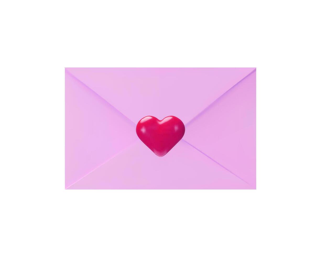 3d rendre pastel rose courrier avec cœur. réaliste donnant l'amour email pour mère et valentines journée salutations ou invitation. vecteur illustration dans argile style. romantique papier signe