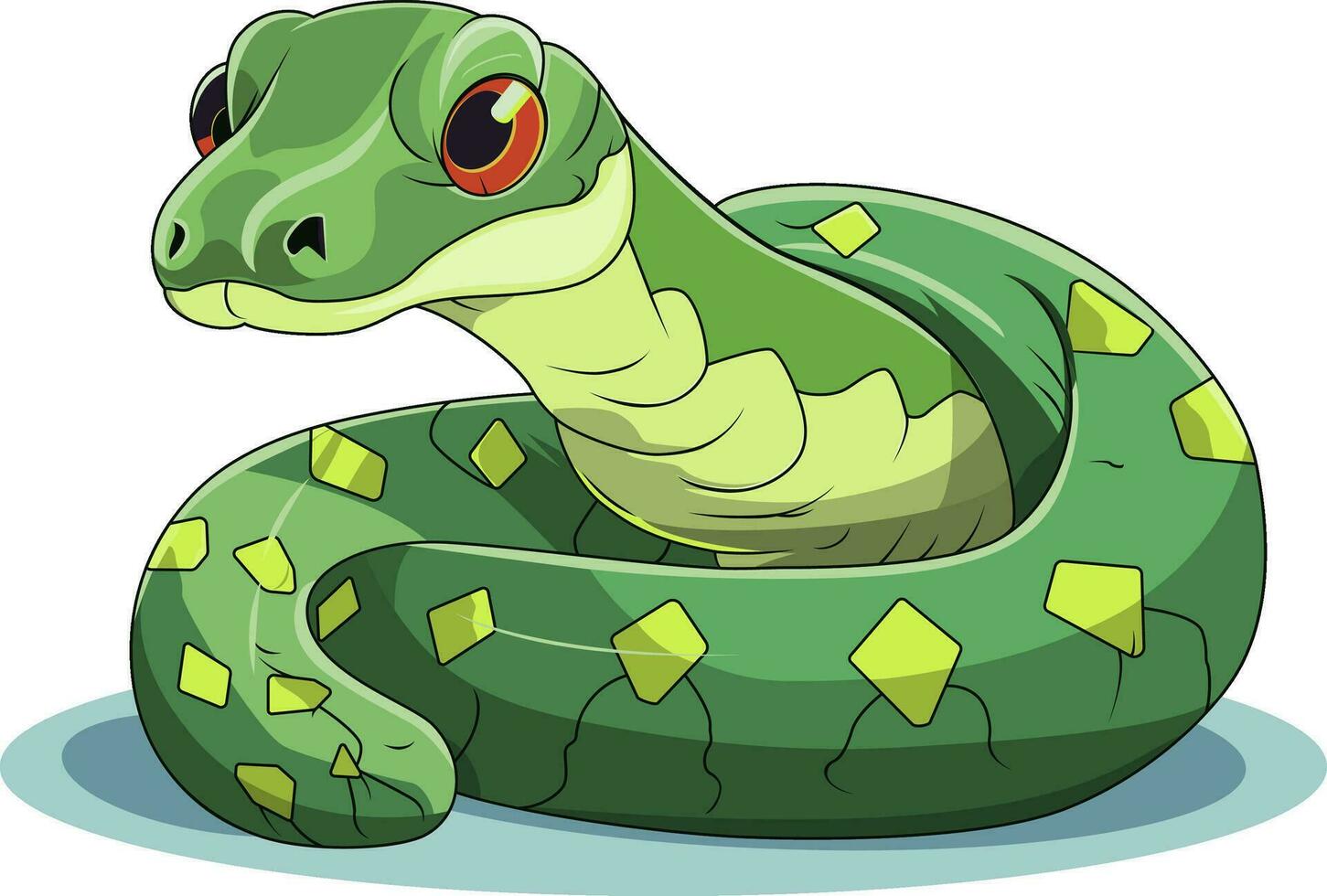 dessin animé mignon serpent vert sur fond blanc vecteur