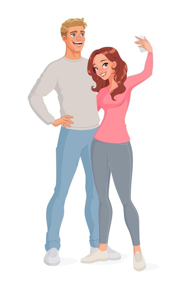 couple heureux prenant selfie illustration vectorielle vecteur