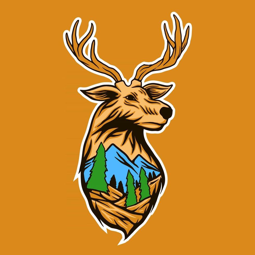 tête de cerf avec illustration vectorielle paysage vecteur