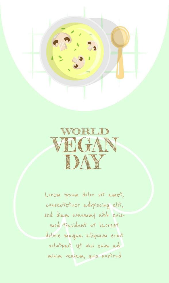 monde végétarien journée modèle avec champignon soupe vecteur