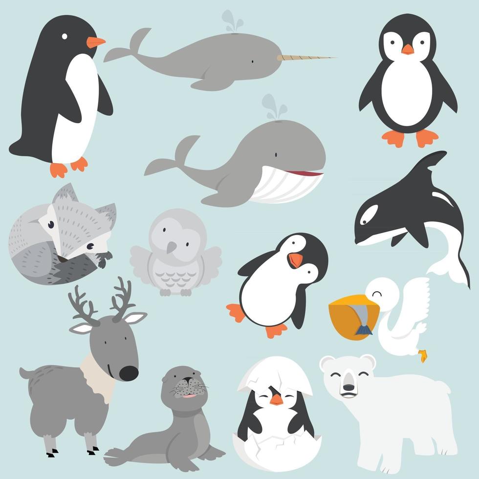 grand ensemble de collection de dessins animés d'animaux de l'Arctique vecteur